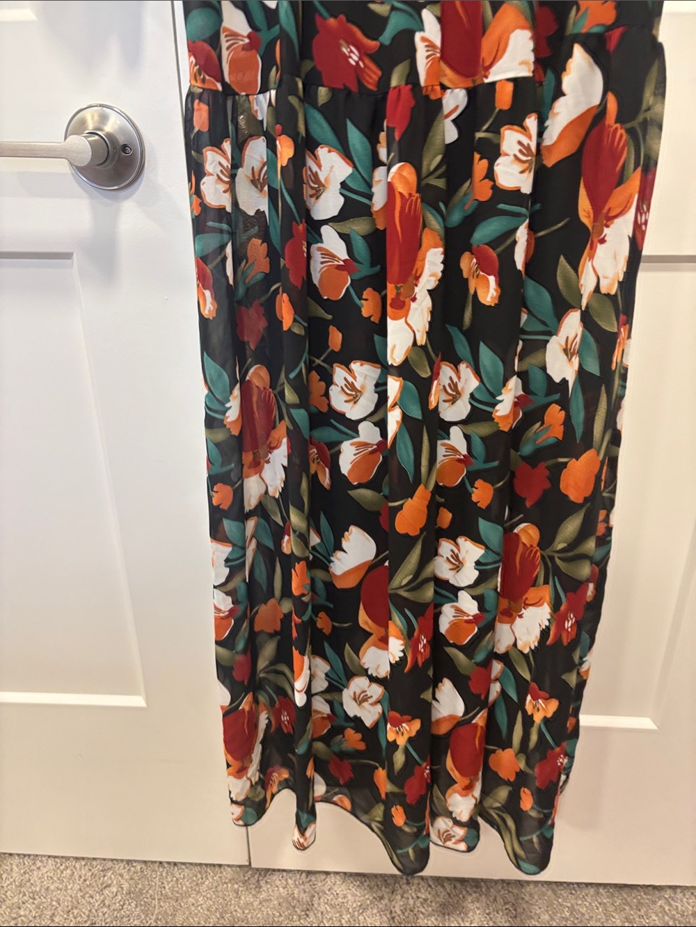 Floral V-Neck Long Sleeve Maxi Dress in Black and Rust - Picture 5 of 7